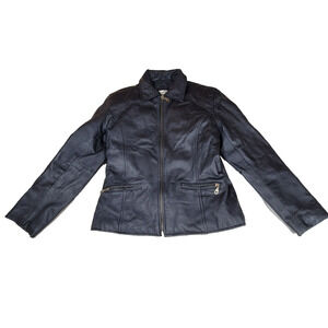 Kathy Ireland Jacket Coat Womens Size Small Womens Leather Black Full Zip Y2k
